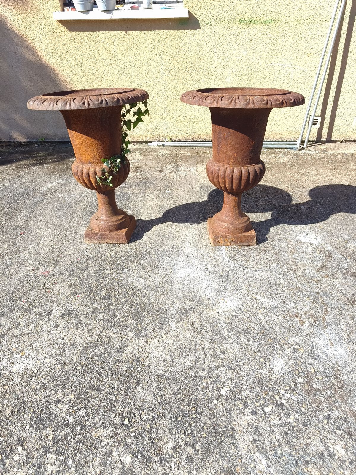 Pair Of 19th Century Cast Iron Medici Vases