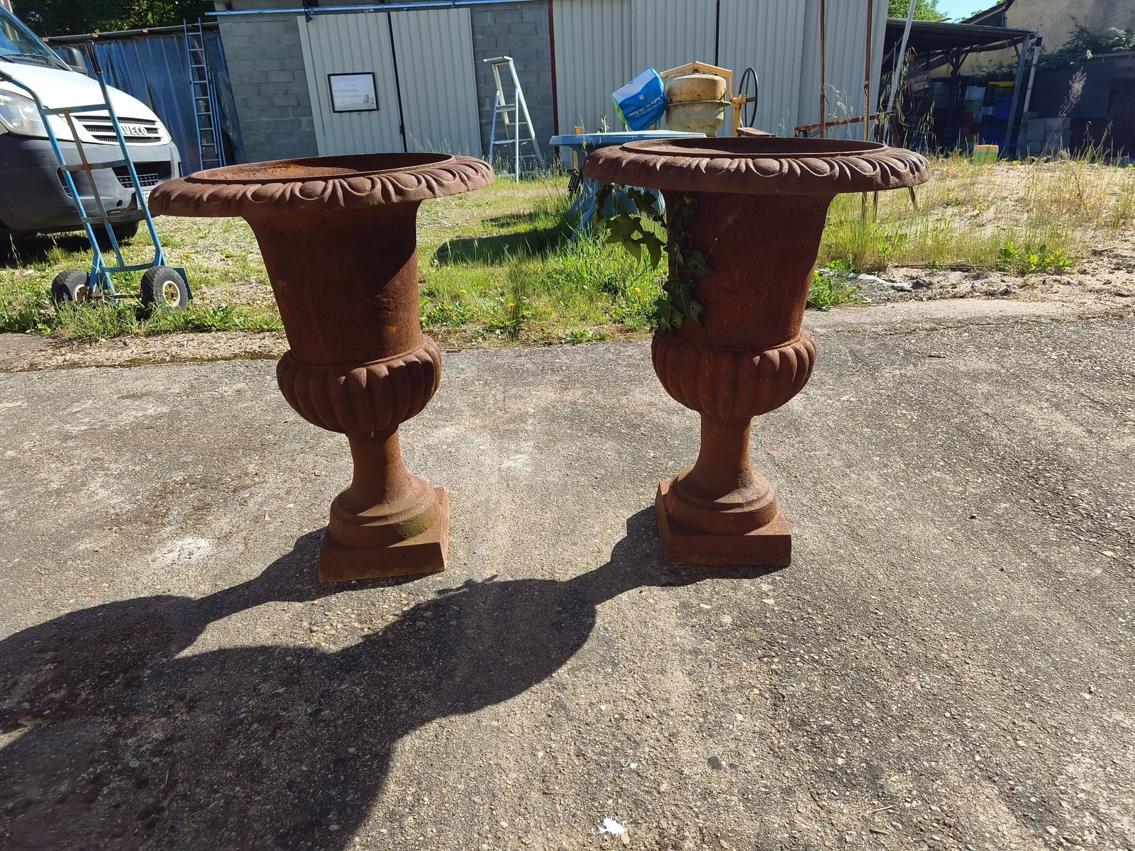 Pair Of 19th Century Cast Iron Medici Vases photo vinterior