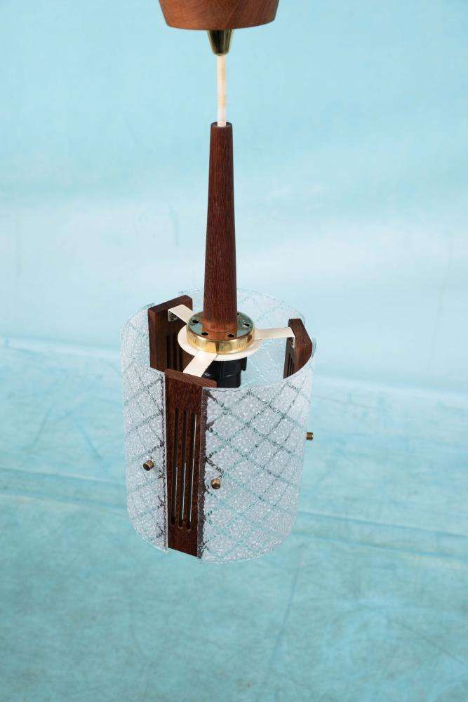 Vintage Chic Pendant Lamp From The 1960s, Teak, Glass, And Brass. photo furniture