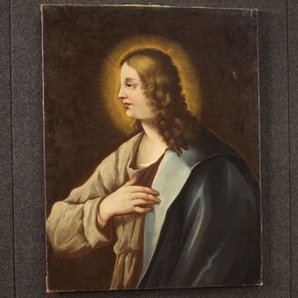 Antiek religieus schilderij van een heilige, 18e eeuw photo vintage