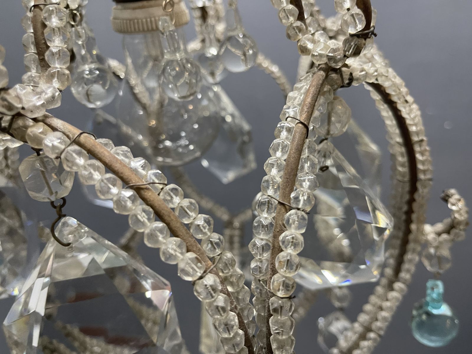 Vintage Crystal Beaded Pendant Light With Murano Glass Drops, Italy photo for sale