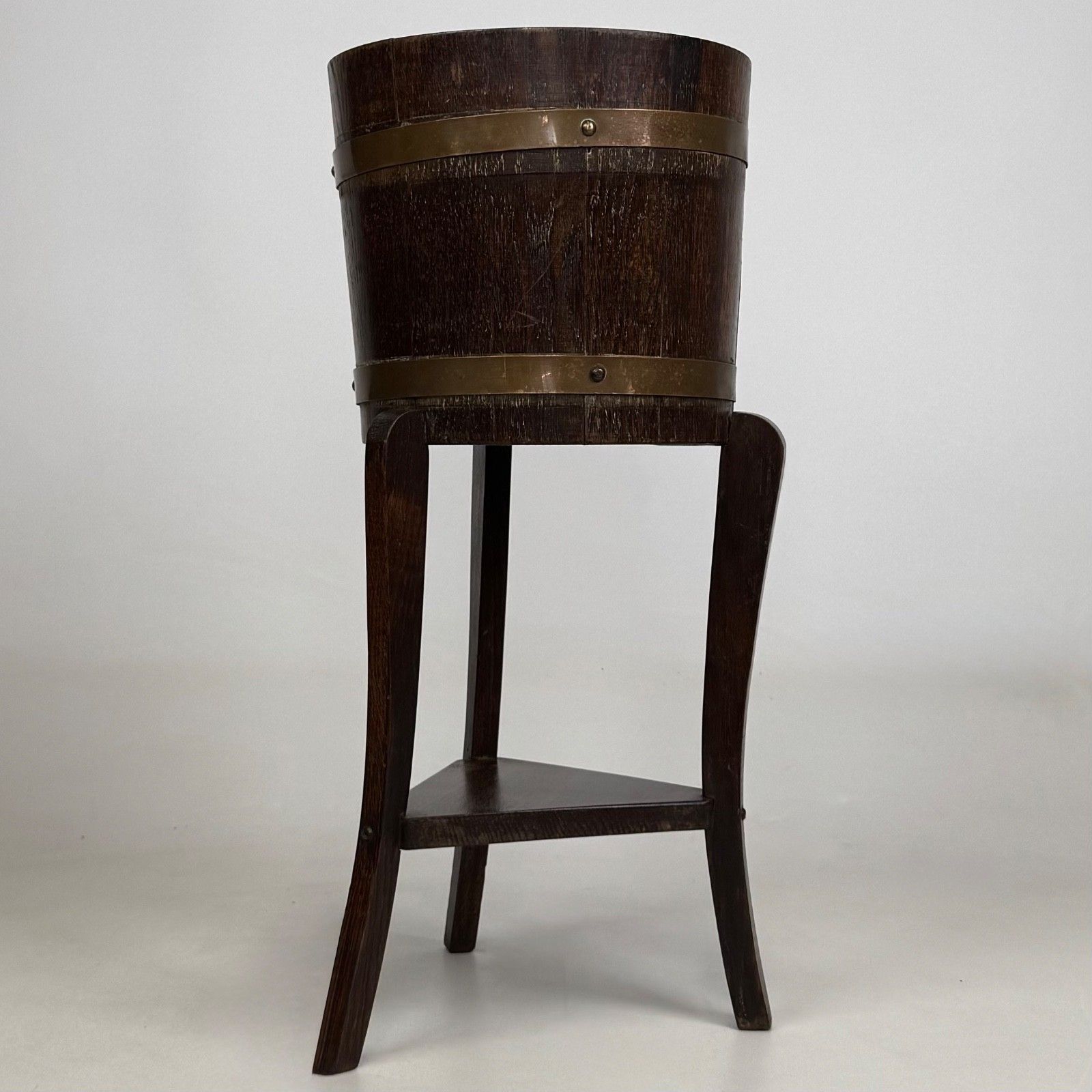 Antique 20th Century Small Barrel Plant Stand In Oak ( Af 5644 ) photo 295.0