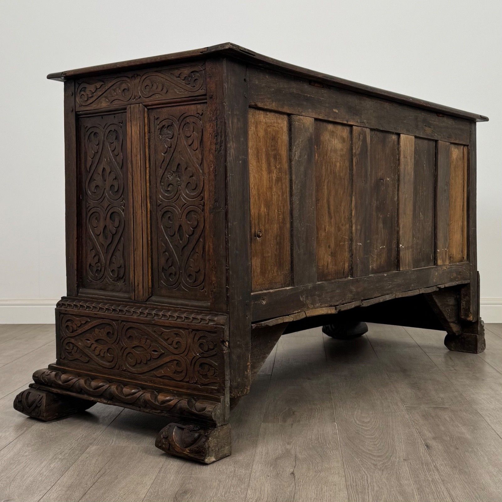 Antique 18th Century Heavily Carved Oak Georgian Coffer ( Af 5613 ) photo Furniture