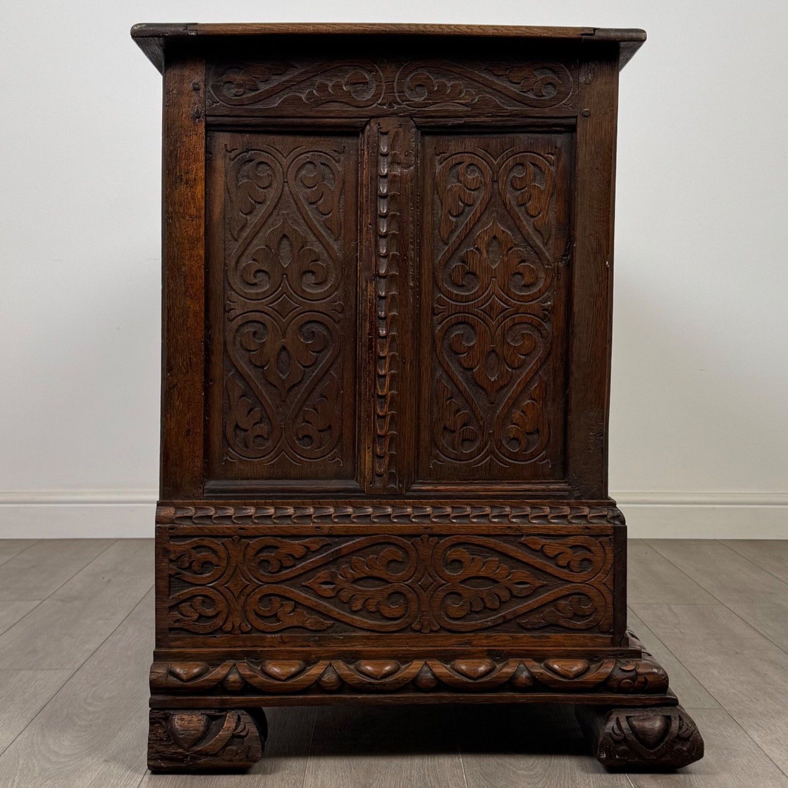 Antique 18th Century Heavily Carved Oak Georgian Coffer ( Af 5613 ) photo buy