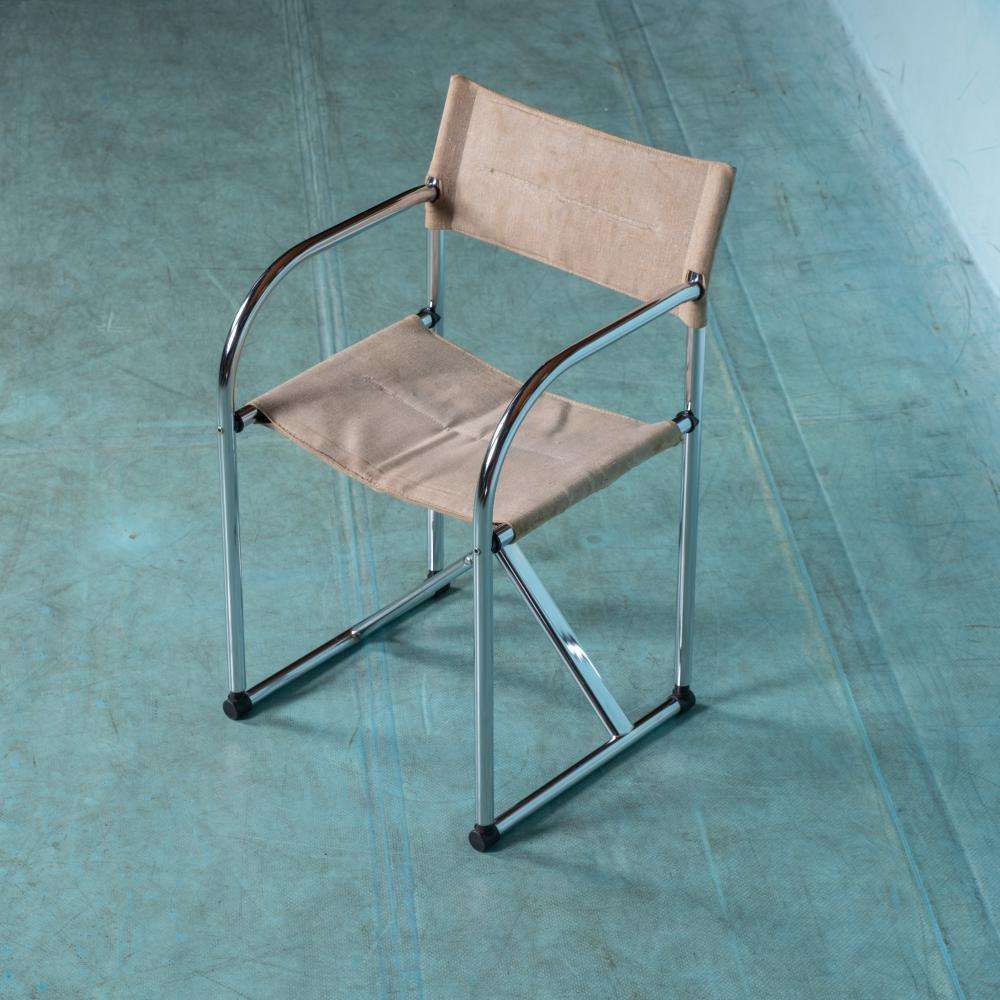 Vintage Tubular Frame Director's Chair Chrome 1970s