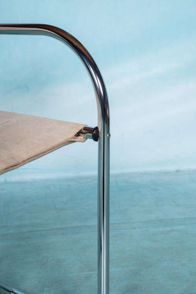 322.0 Vintage Tubular Frame Director's Chair Chrome 1970s photo