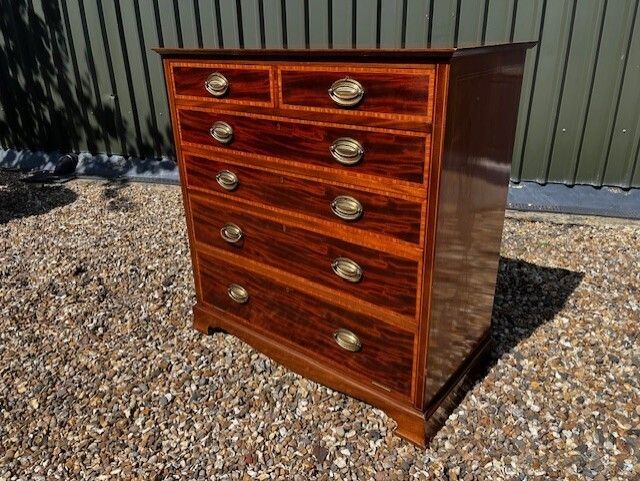 A Fine Quality Sheraton Revival Edwardian Period Mahogany Tall Chest.