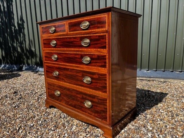 A Fine Quality Sheraton Revival Edwardian Period Mahogany Tall Chest. photo furniture