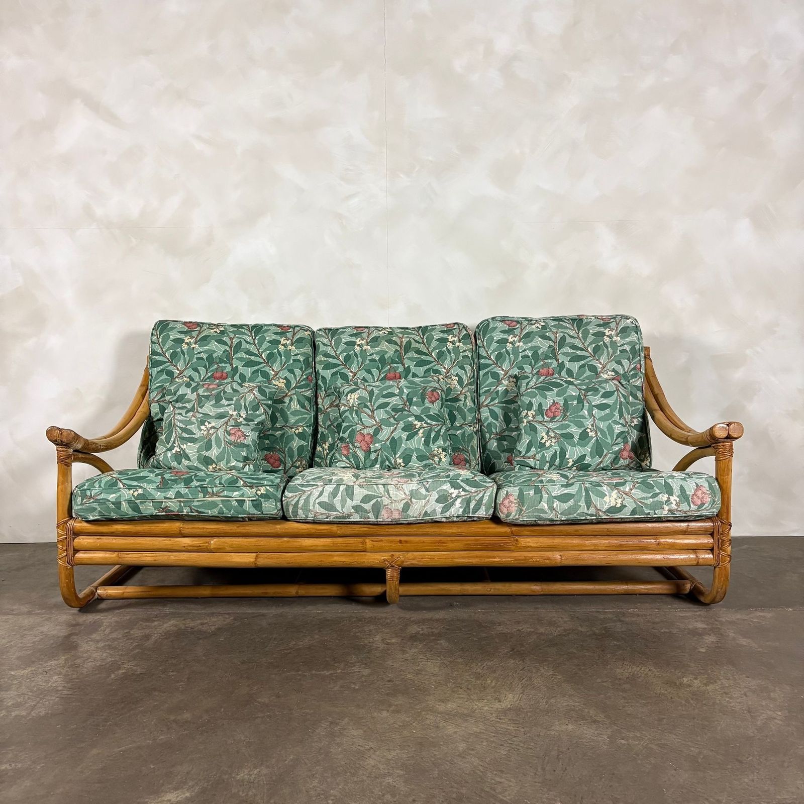 Mid Century Angraves Of Leicester Three Seater Sofa Invincible William Morris Bamboo Retro Mcm