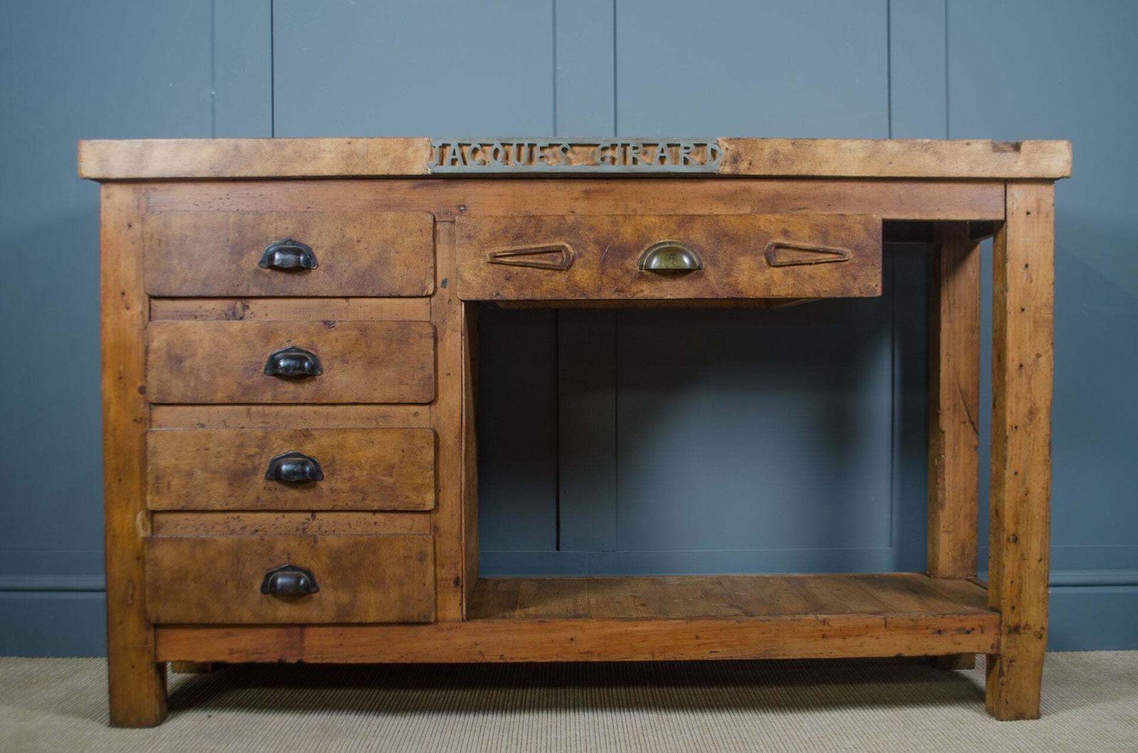 Antique Reclaimed French Blacksmiths Oak Workbench Kitchen Island photo 750.0