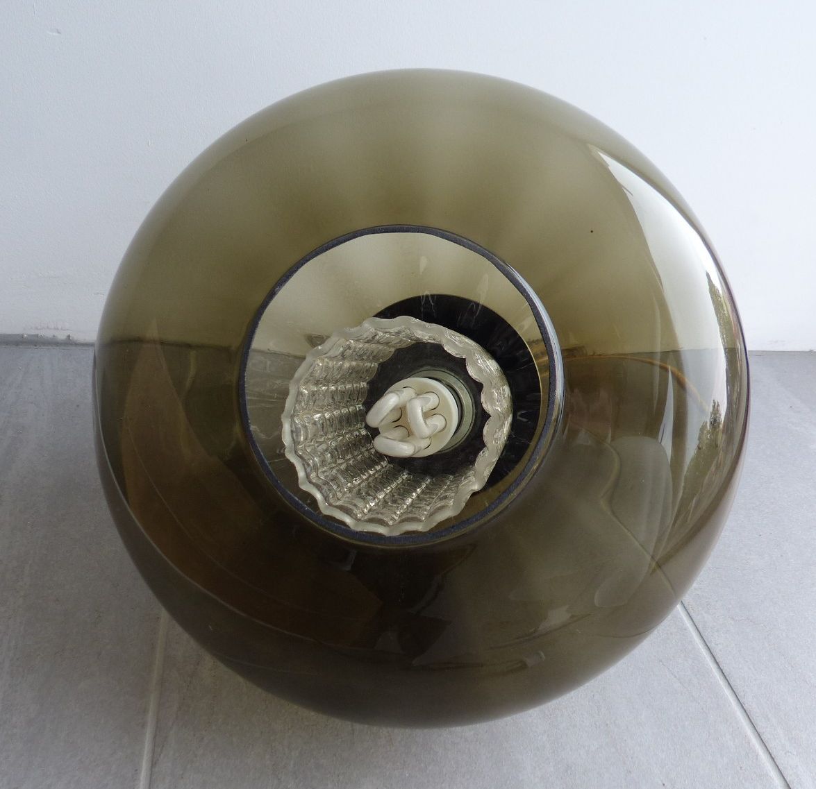 ​Vintage Mid Century Modern Smoked Grey Glass Onion Pendant Light – 1960s/70s photo furniture