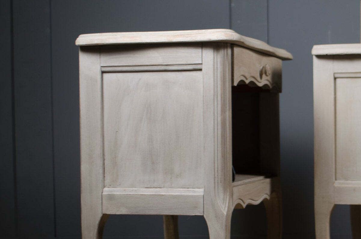Pair Of Antique French Louis Style Bedside Tables With A Pale Grey Painted Finish photo Furniture