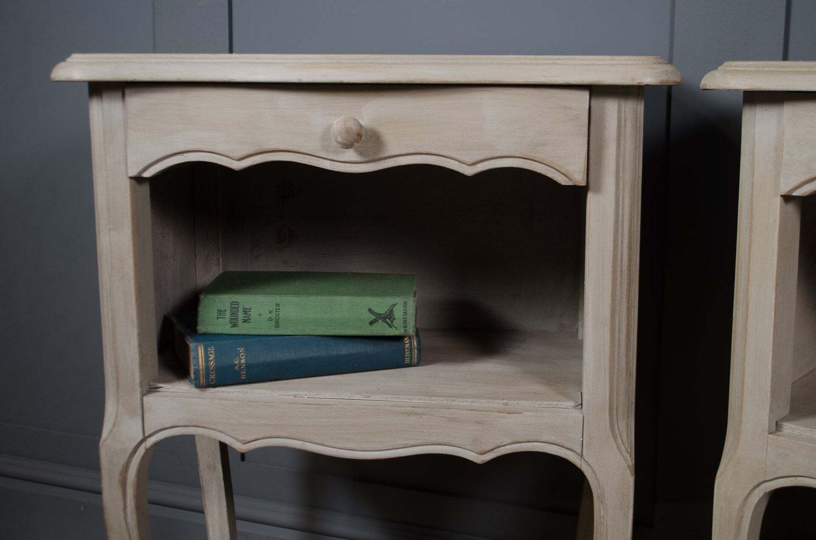 Pair Of Antique French Louis Style Bedside Tables With A Pale Grey Painted Finish photo 395.0