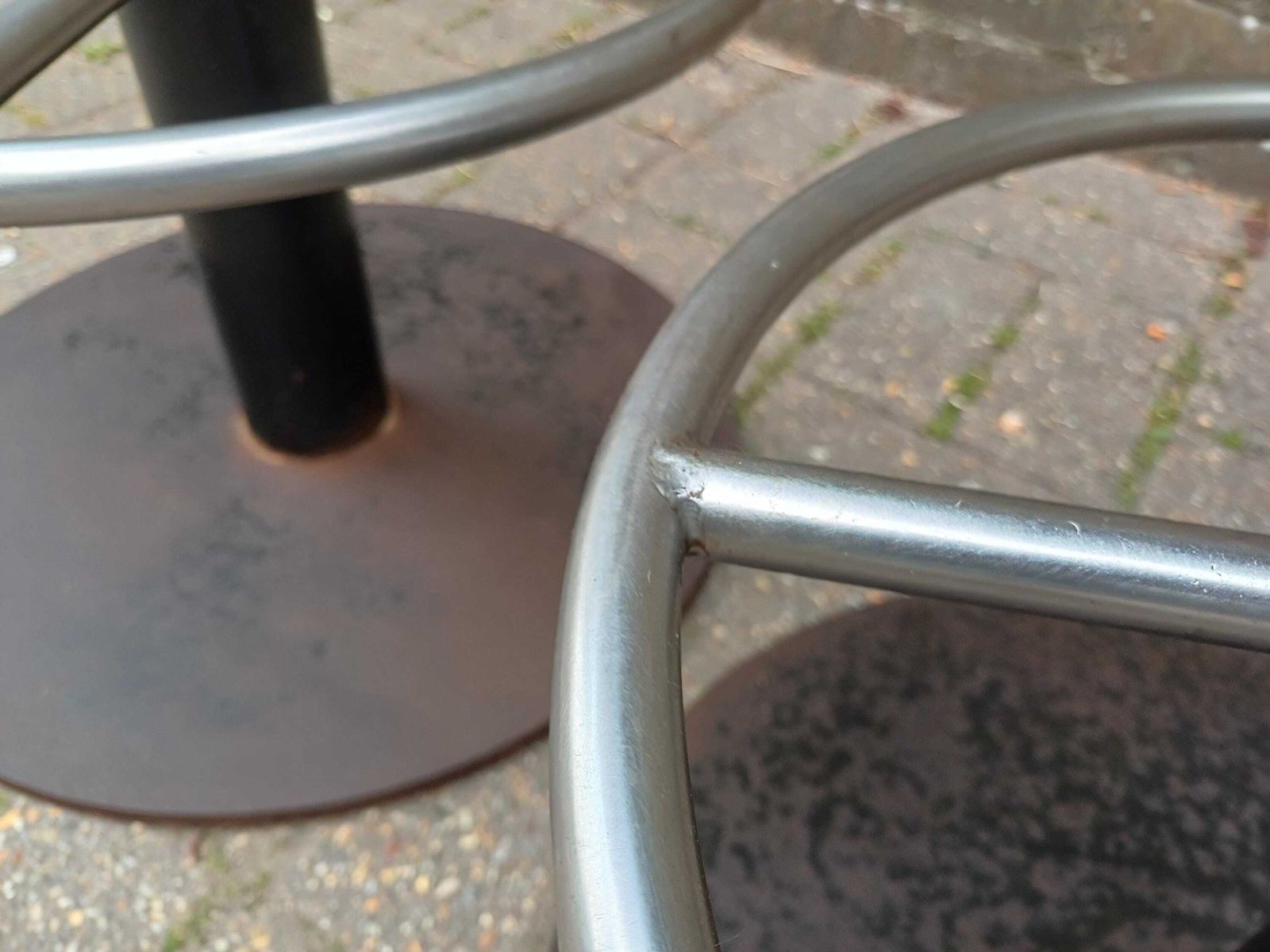 Pair Vintage Industrial Bar Stools 1970s 1980s Heavy Iron Swivel Seats Chrome Footrest Exceptional Quality 32 Kg Each Free Hand Delivery photo for sale