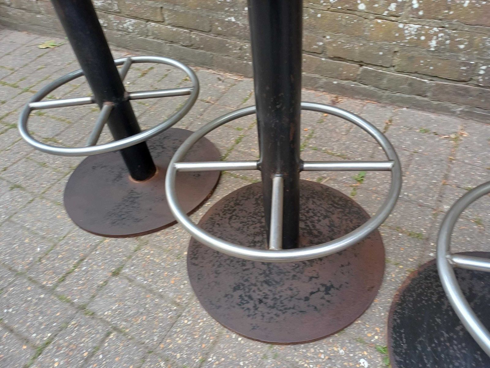 Pair Vintage Industrial Bar Stools 1970s 1980s Heavy Iron Swivel Seats Chrome Footrest Exceptional Quality 32 Kg Each Free Hand Delivery photo vinterior