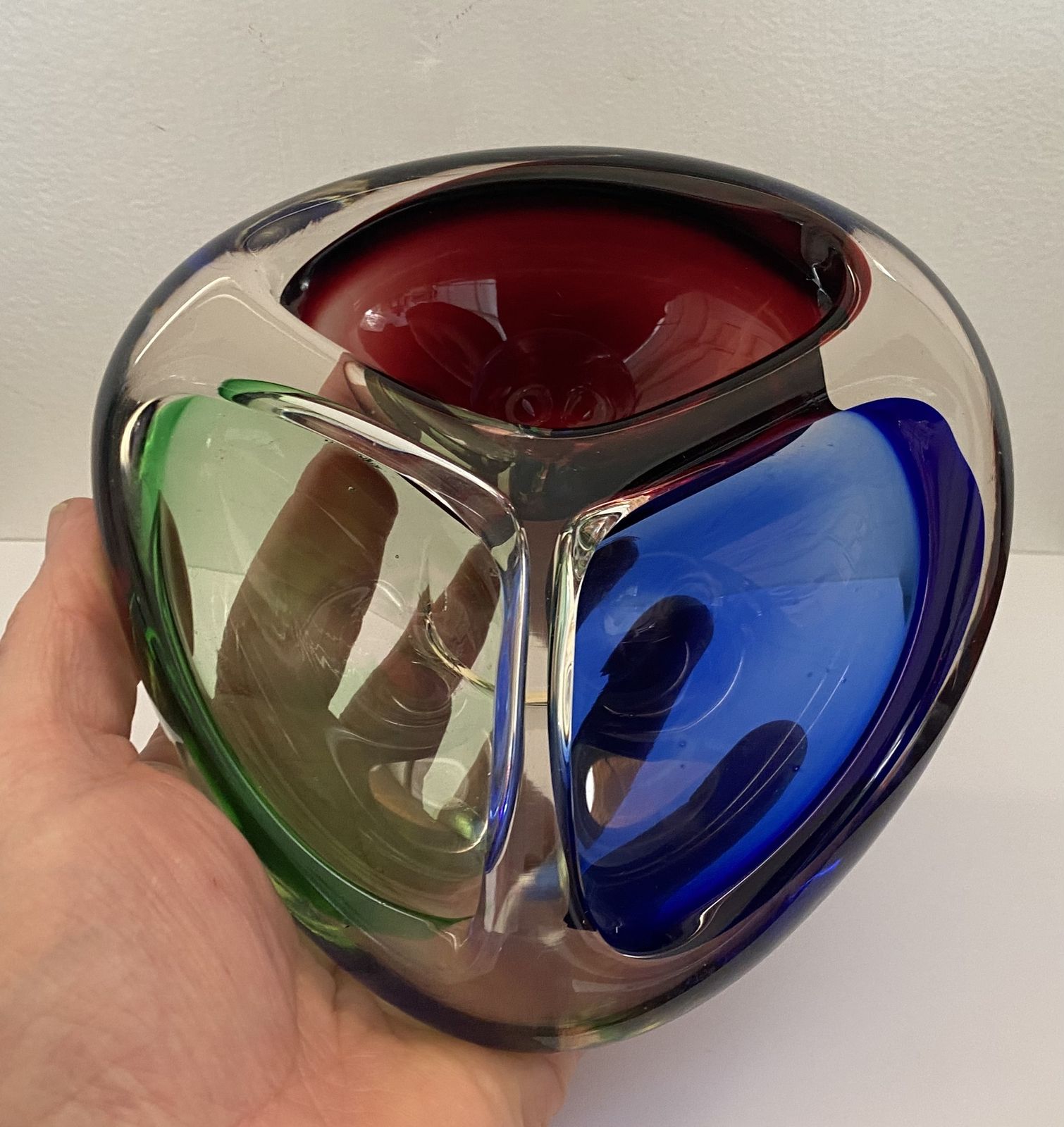 65.0 Vintage, Josef Rozinek, Bohemian Three Compartment Glass Bowl, C.1960 photo