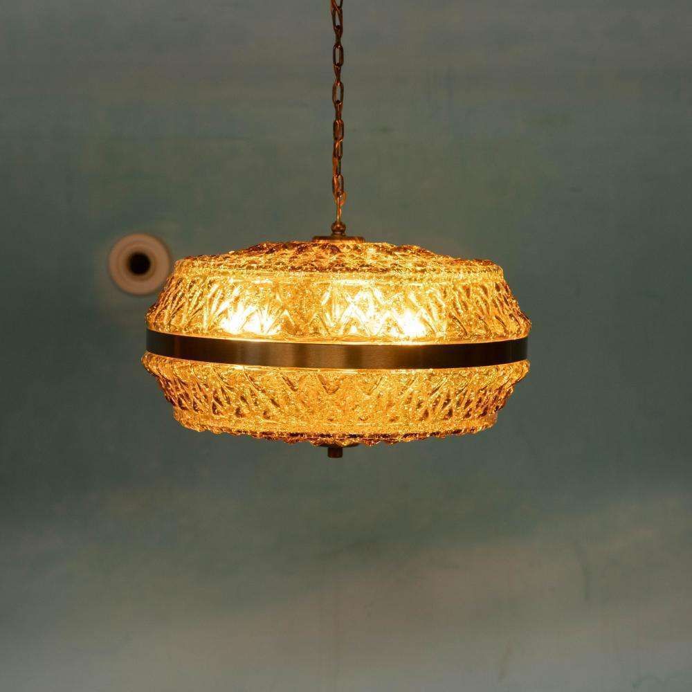 Space Age Amber Hanglamp Jaren '70, Zweeds Glas