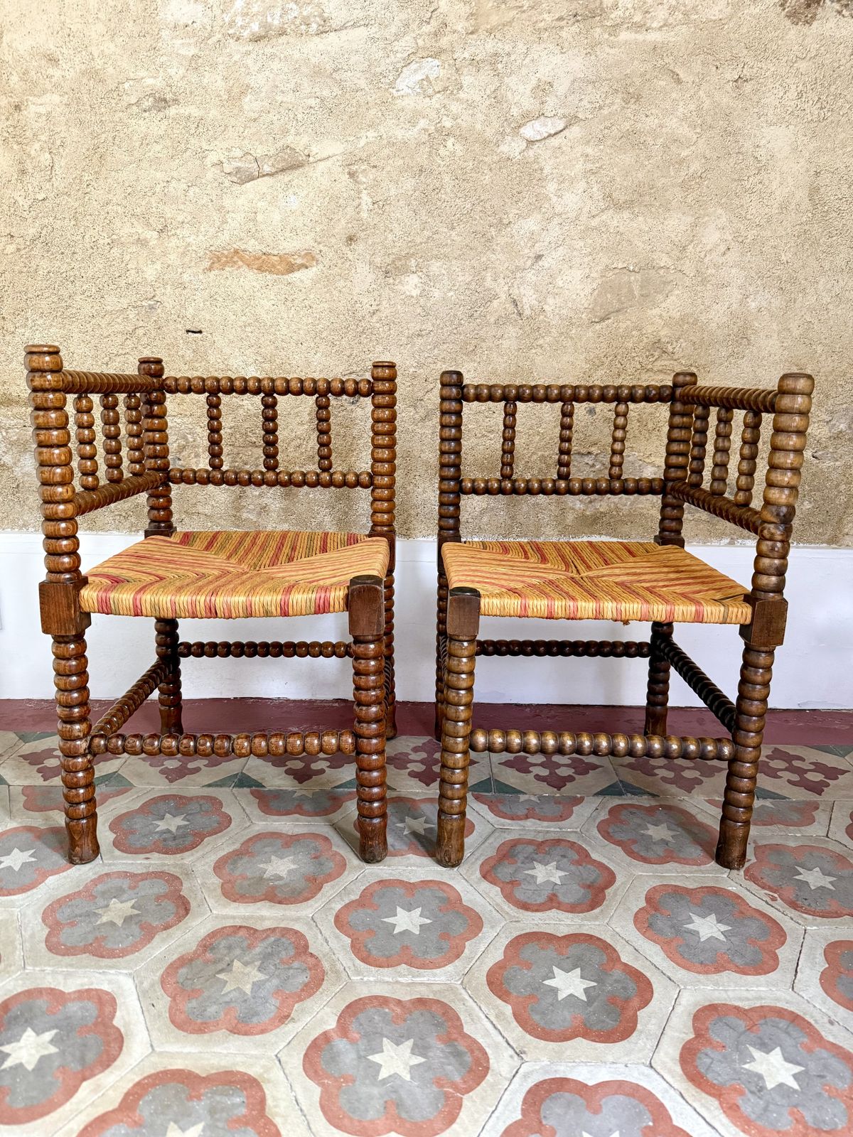 Pair Of Early C20th French Bobbin Corner Chairs photo for sale