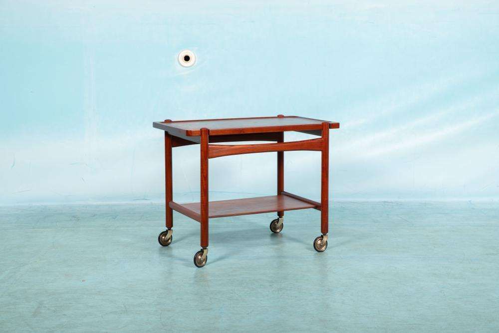 Vintage Teak Serving Trolley, Danish Design Bar Cart Wegner photo 956.0