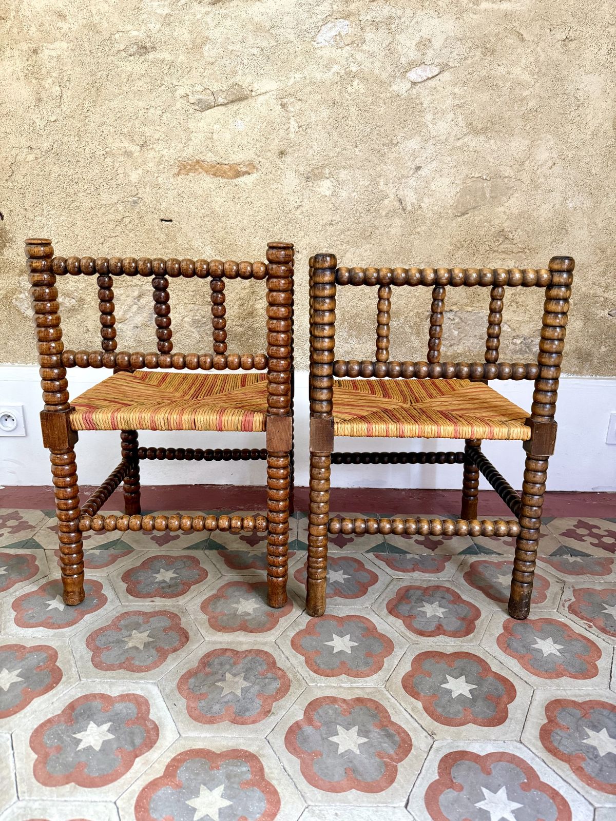 Pair Of Early C20th French Bobbin Corner Chairs photo Furniture