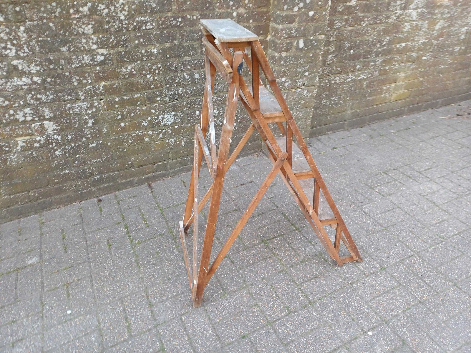 photo buy Antique Wooden Step Ladder Early 20th Century Pine Stand Rustic Shelving Display Clothes Rack Shabby Chic Folding Decor