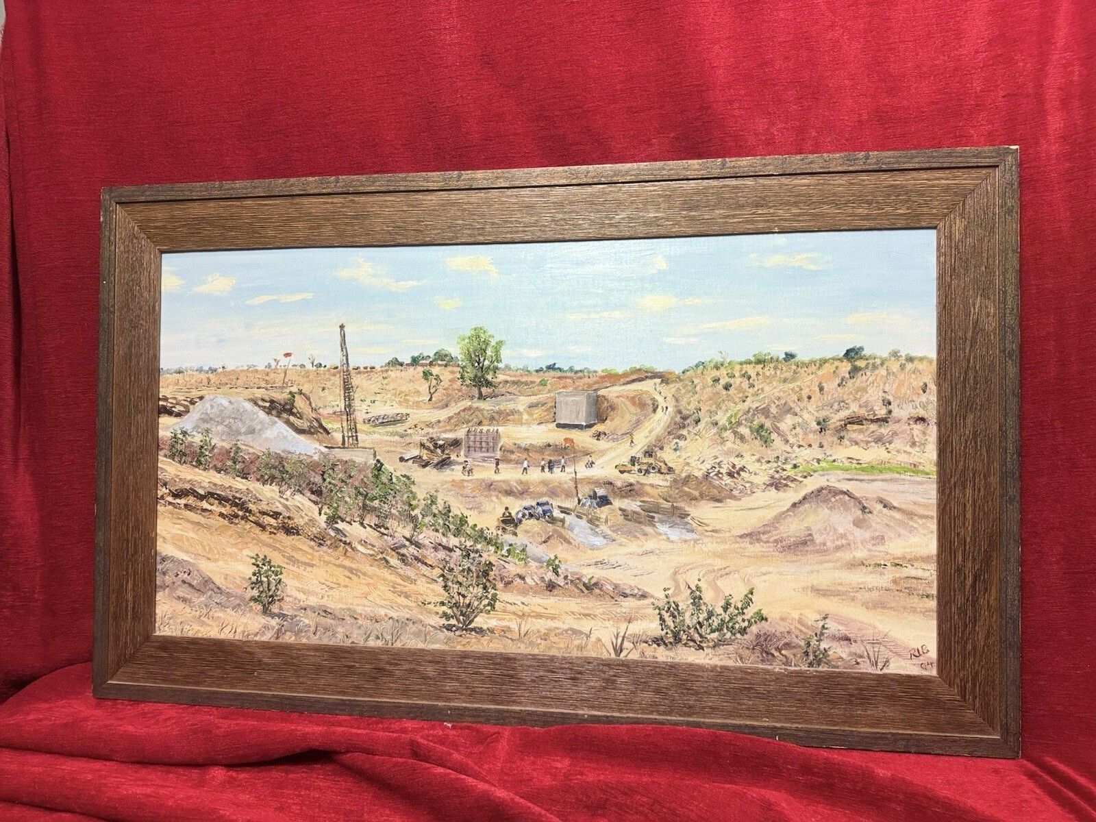 21stc South African Blantyre Gold Mining Operation In Landscape Oil Painting