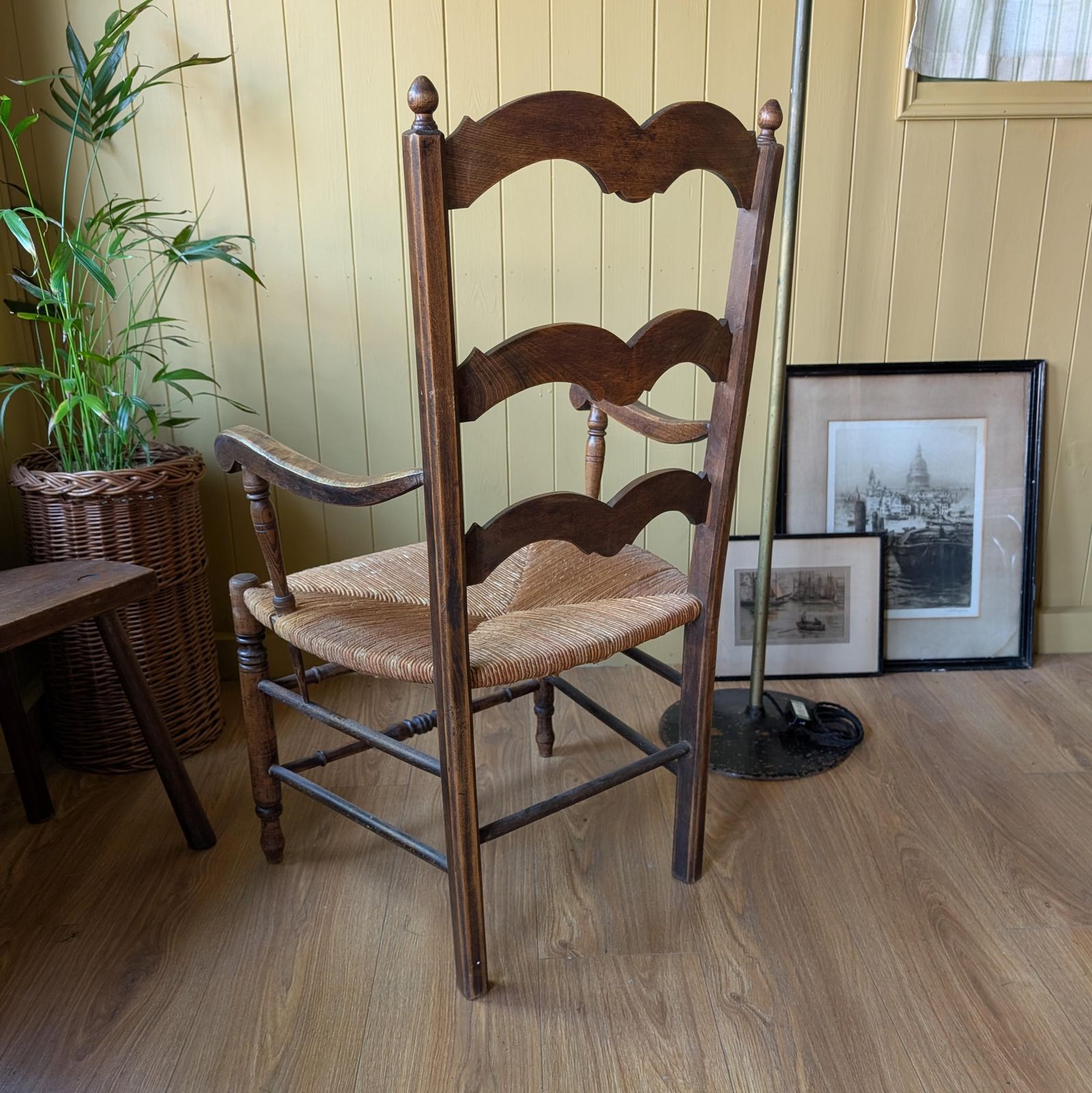 Antique French County Ladder Back Armchair photo vintage