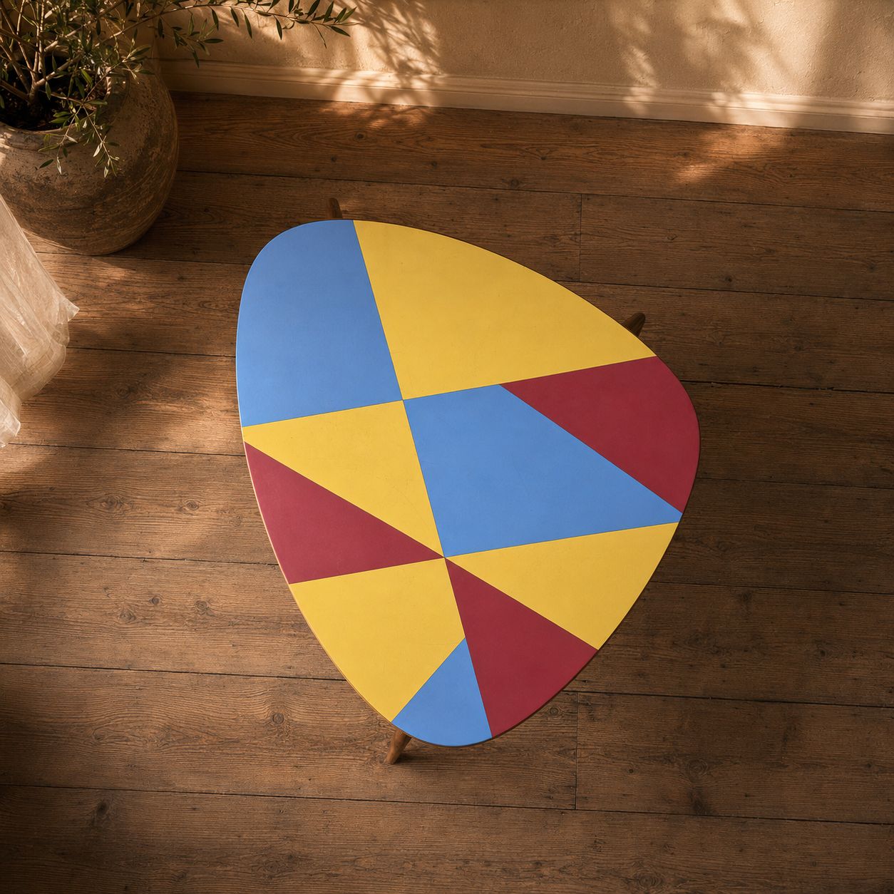 Czechoslovak Brussels Style Oak And Colored Umakart Table, 1950s. photo furniture