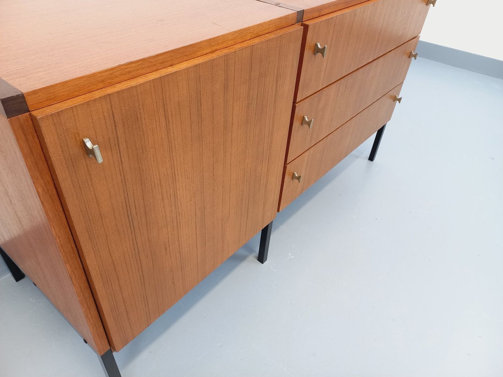Small Modernist Sideboard By Arp Minvielle In Teak And Black Metal photo buy