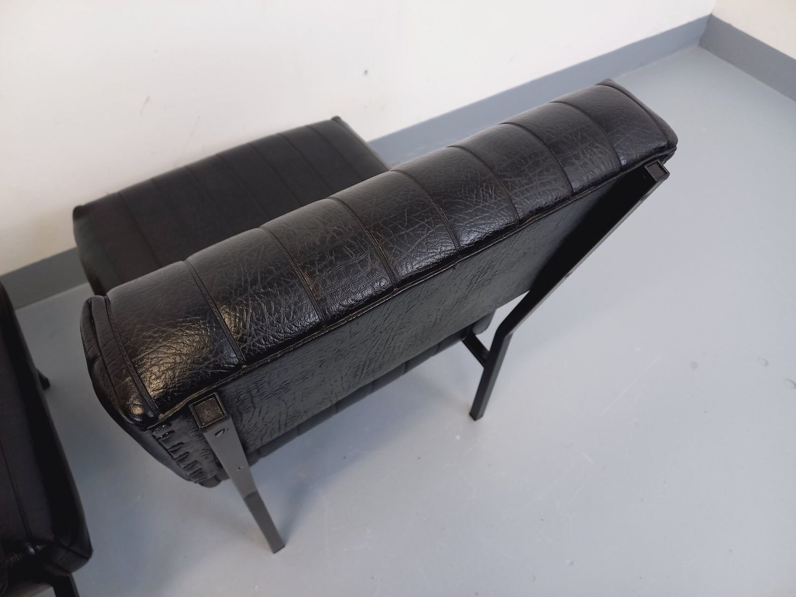 photo for sale 2 Modernist Armchairs In Black Imitation Leather And Metal