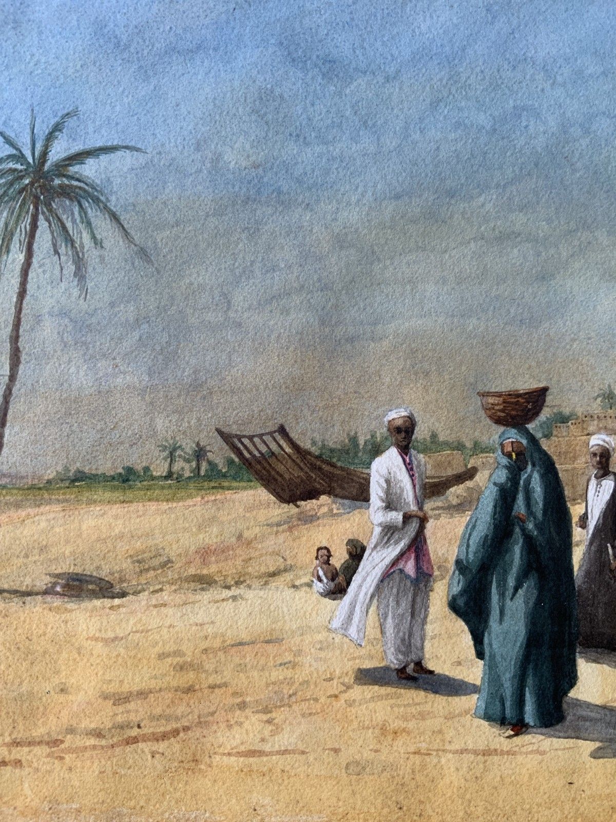 Early 20th Century Antique Arabian Landscape Watercolour & Gouache Painting photo vinterior