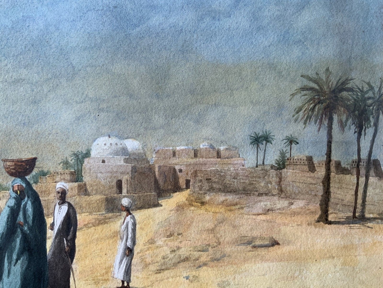 Early 20th Century Antique Arabian Landscape Watercolour & Gouache Painting photo buy