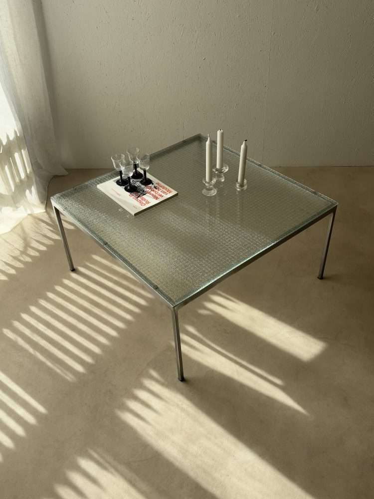 Roestvrijstalen Salontafel Met Draadglas, Minimalistisch, Jaren 1960 photo 404.0