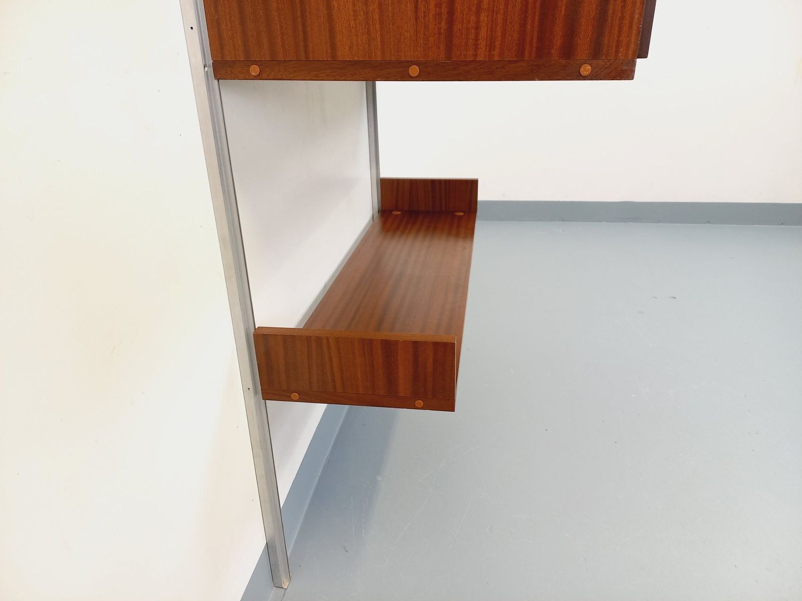 photo furniture Arp Minvielle Wall Mounted Bookcase With Mahogany And Aluminum Secretary Desk
