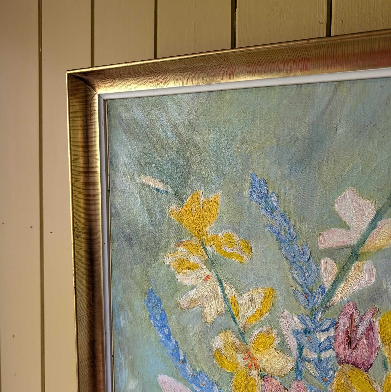 Mid Century Impressionist Floral Oil Painting photo vinterior