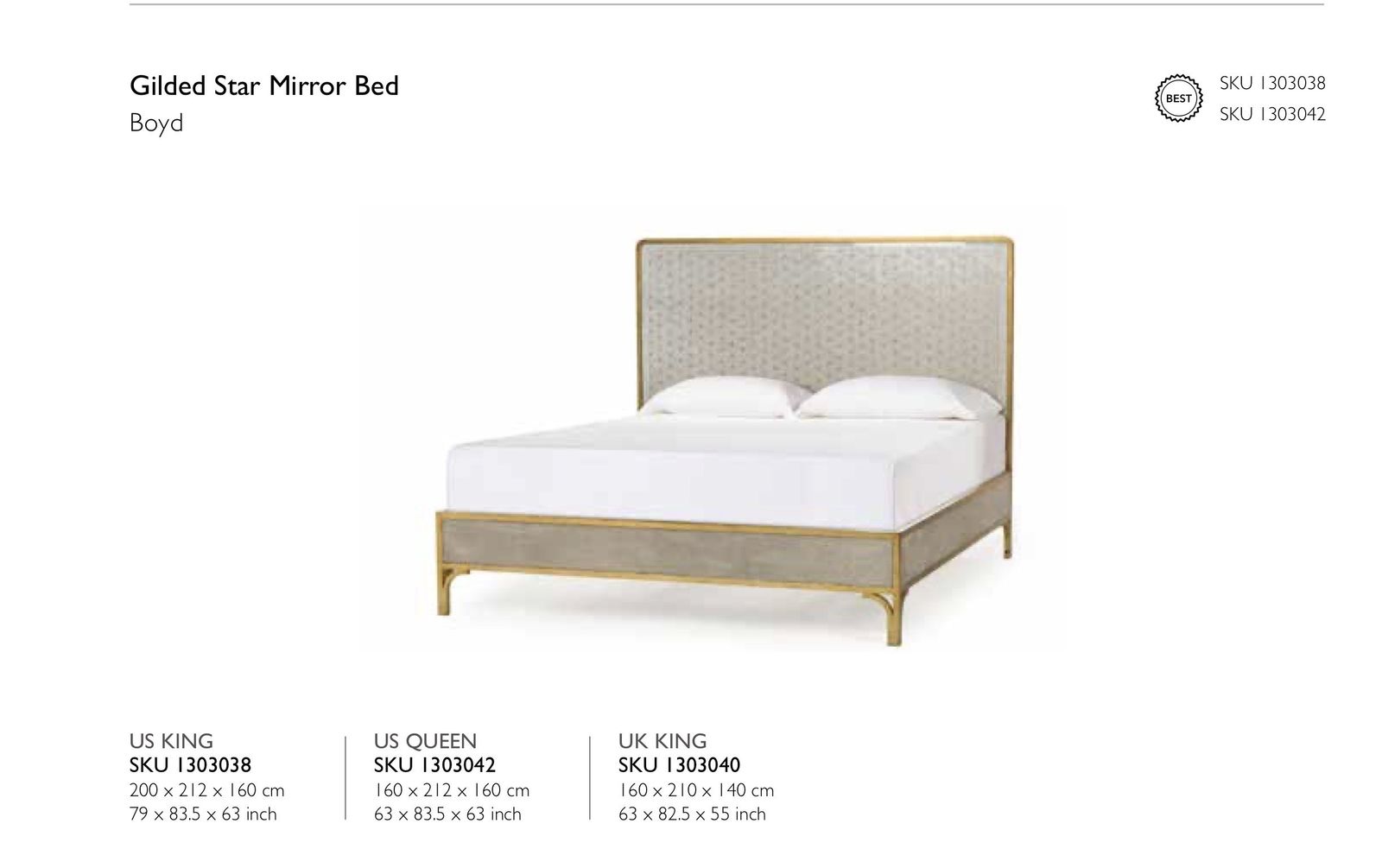 Tracey Boyd For Sonder Living Mirrored Eglomisé Bed Frame – Gold Leaf Detail photo vintage