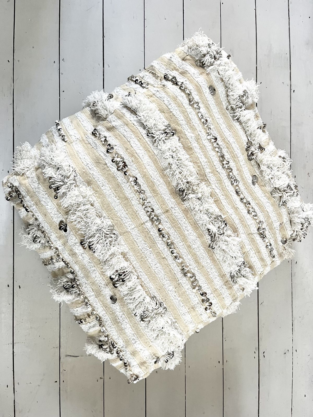 Moroccan Handira Pouf Xl Vintage Berber Carpet Pouf Handmade Pouf Ottoman Square Pouf photo vinterior