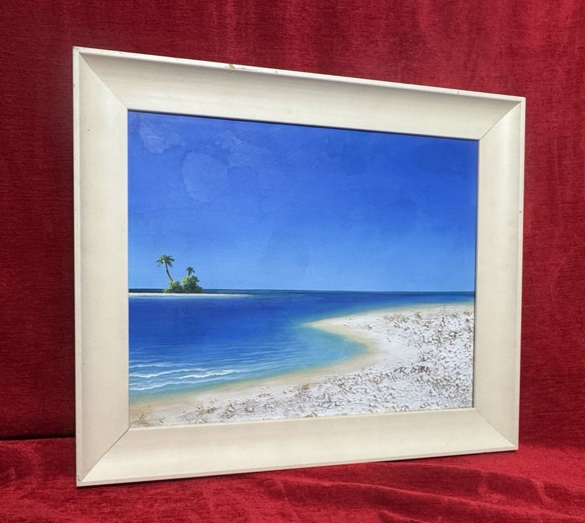 Pair Tropical Paradise Island Beach Scene Oil Paintings Manner Of Henderson Cisz