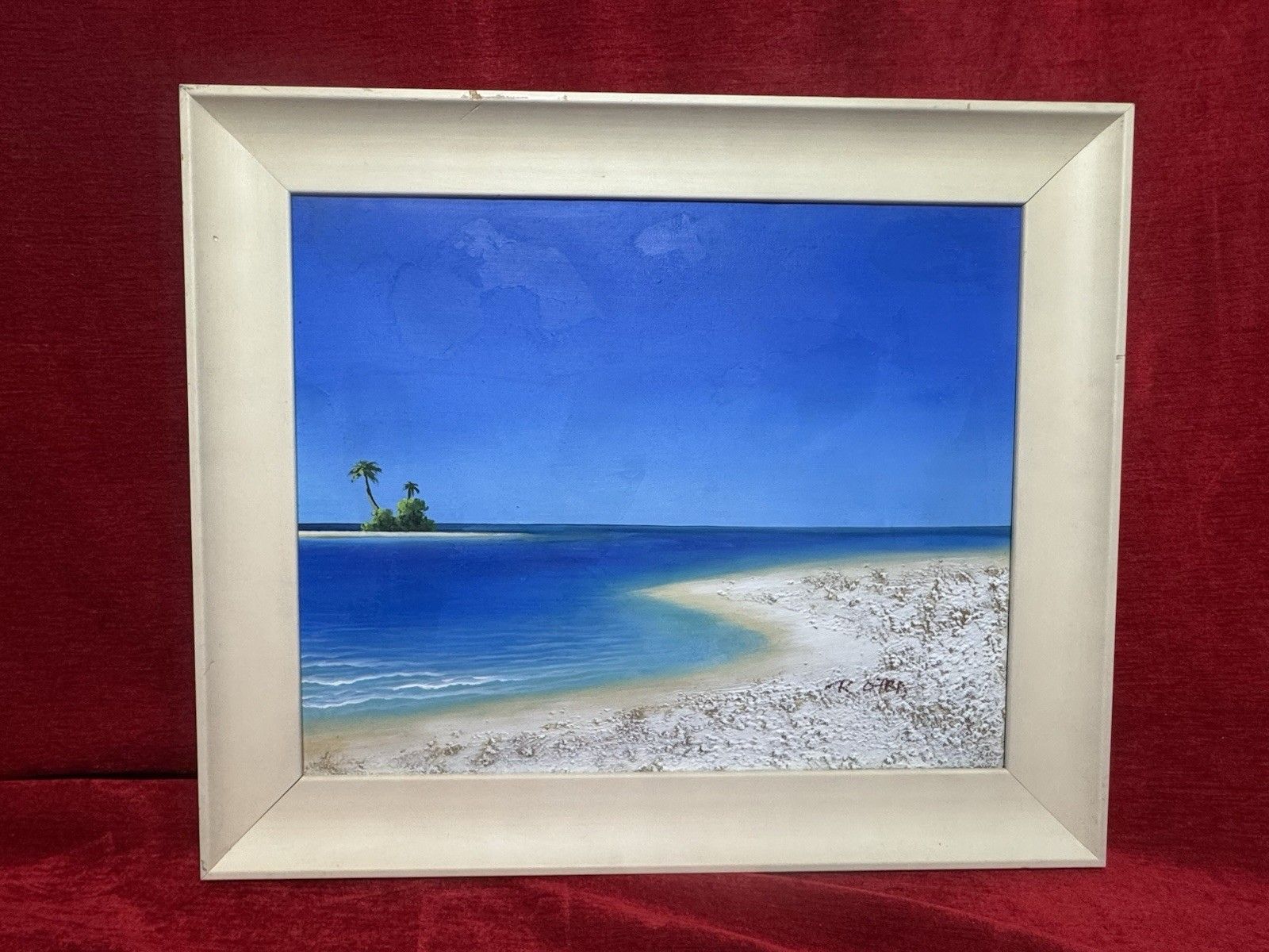 Pair Tropical Paradise Island Beach Scene Oil Paintings Manner Of Henderson Cisz photo furniture