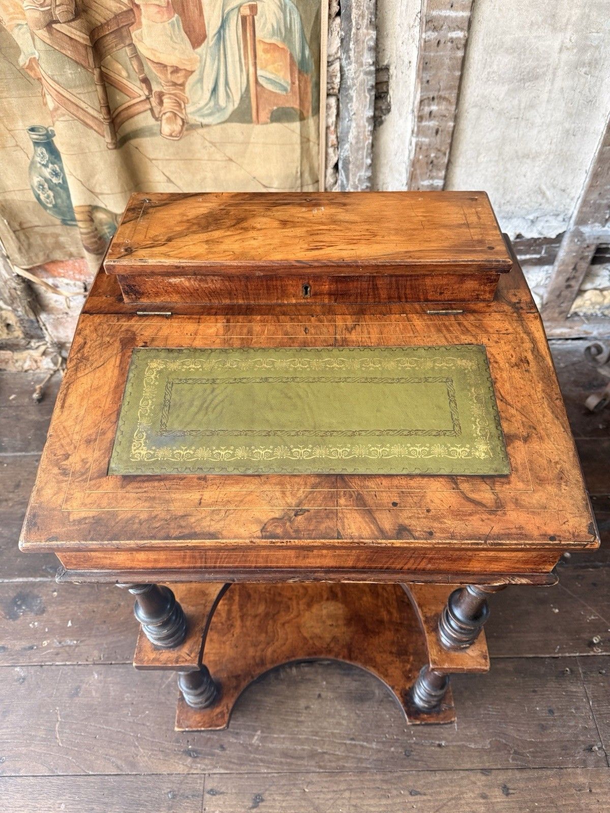 Rare Antique Walnut Burl Inlaid  Lady's Three Tier  Davenport Writing Desk Table photo Furniture