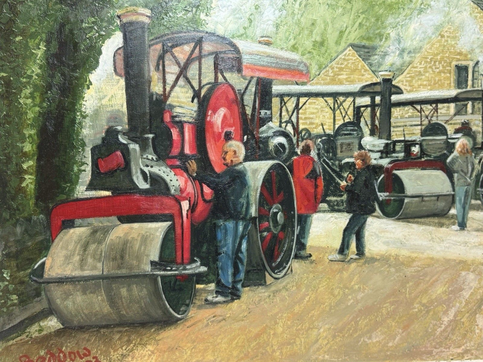 photo vinterior 21stc Steam Locomotive Rally & Enthusiasts Oil Painting On Board Signed Beddow