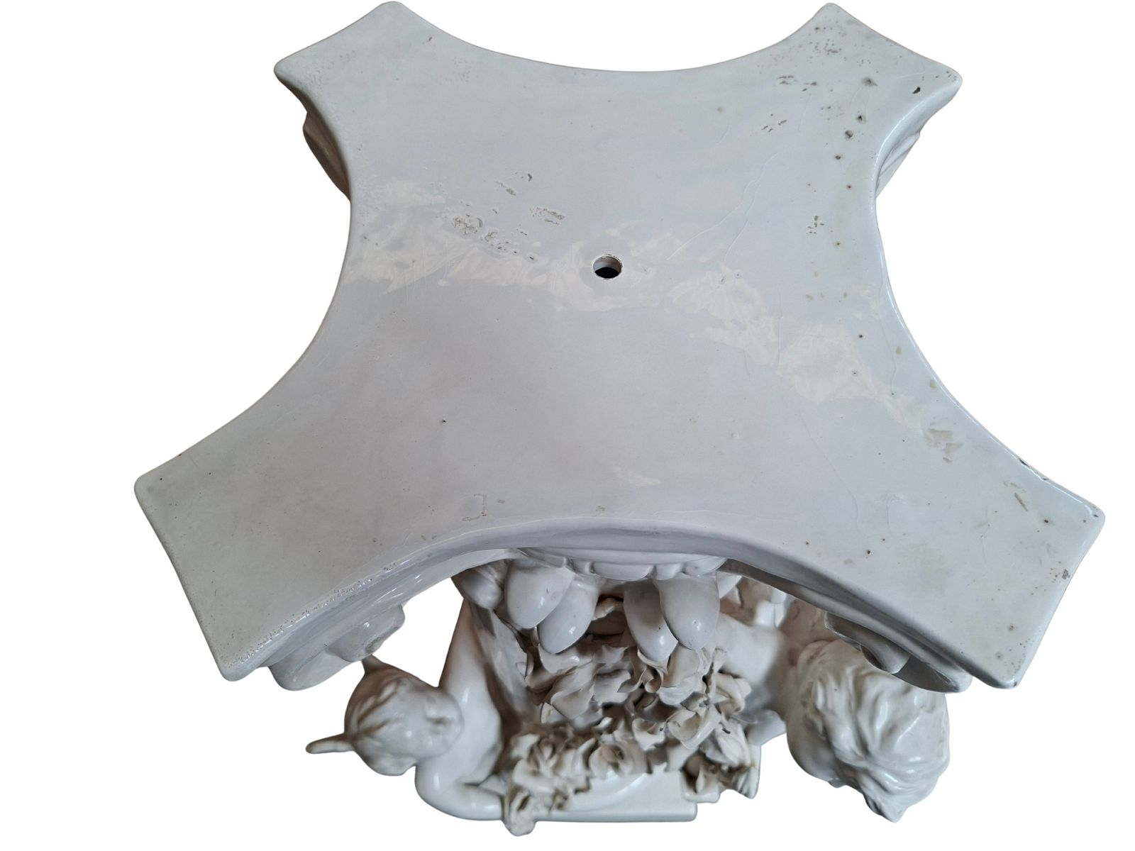 photo furniture Elegante Colonna Con Angeli In Ceramica – Stile Neo Barocco (Anni '80)