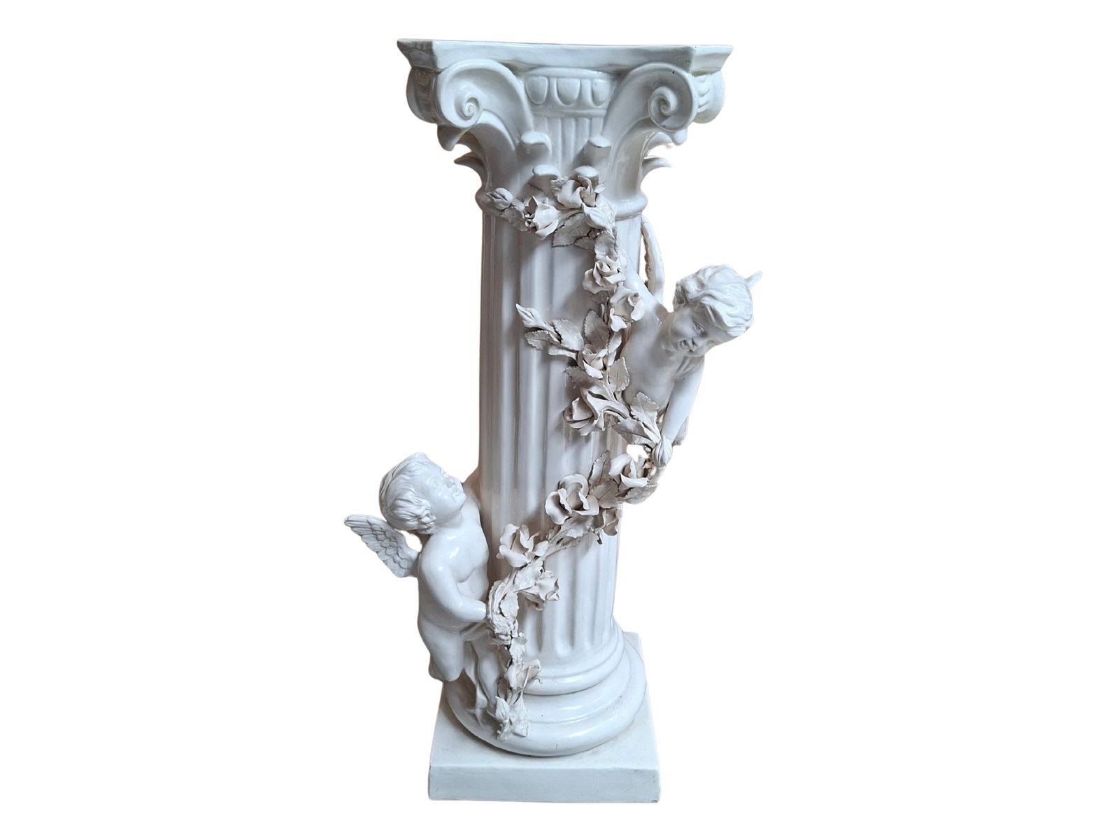photo vinterior Elegante Colonna Con Angeli In Ceramica – Stile Neo Barocco (Anni '80)