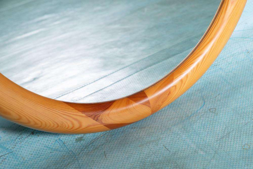 Ronde Houten Spiegel – Glasmaster Markaryd, Zweden, Ca. Jaren 1960 photo vinterior