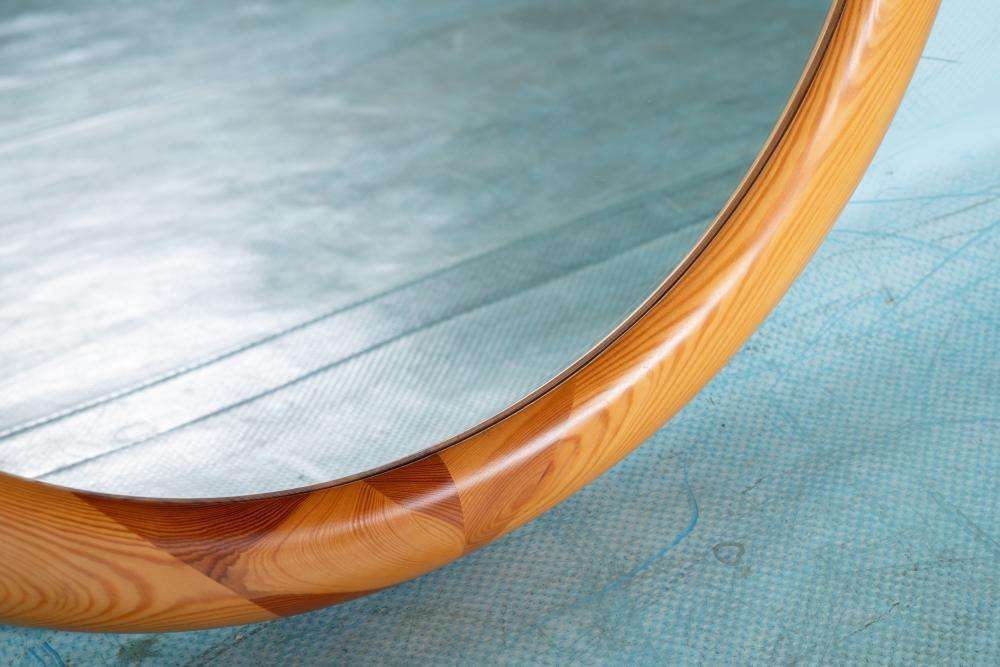 Ronde Houten Spiegel – Glasmaster Markaryd, Zweden, Ca. Jaren 1960 photo vintage