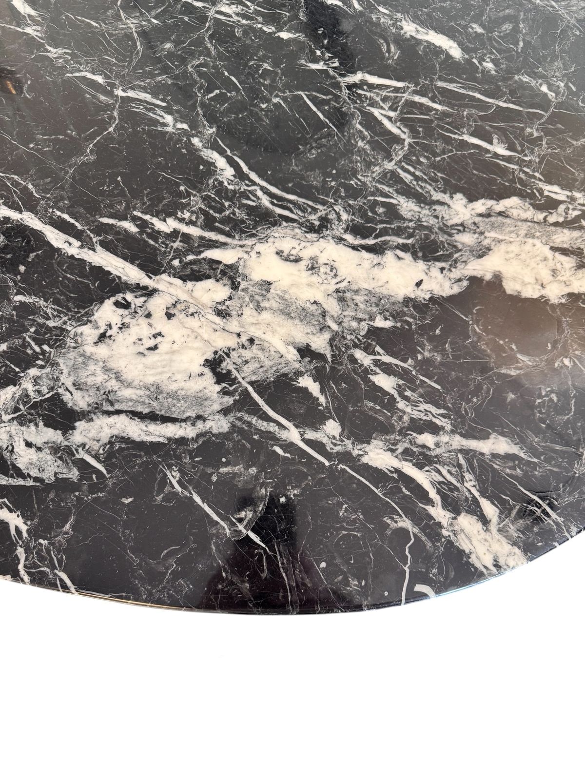 Black & White Orobico Italian Marble Dining Table With Marble Pedestal Base photo Furniture
