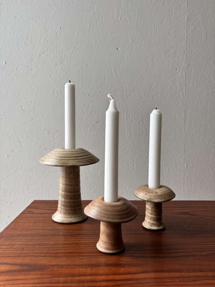 Freek Berends Ceramic Mushroom Oil Lamps, 1970s – Set Of Three