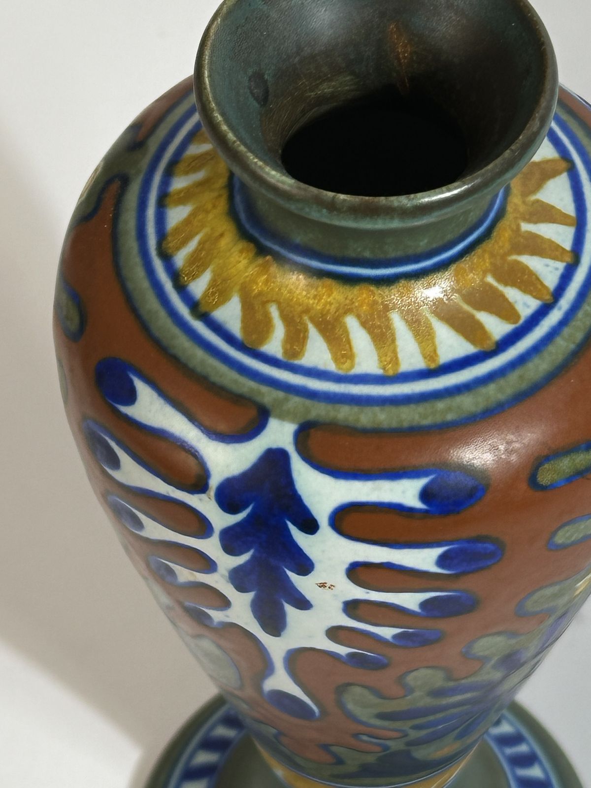 Dutch Gouda Vase, Rhodian Pattern, Art Nouveau Style, Holland 1930s photo furniture