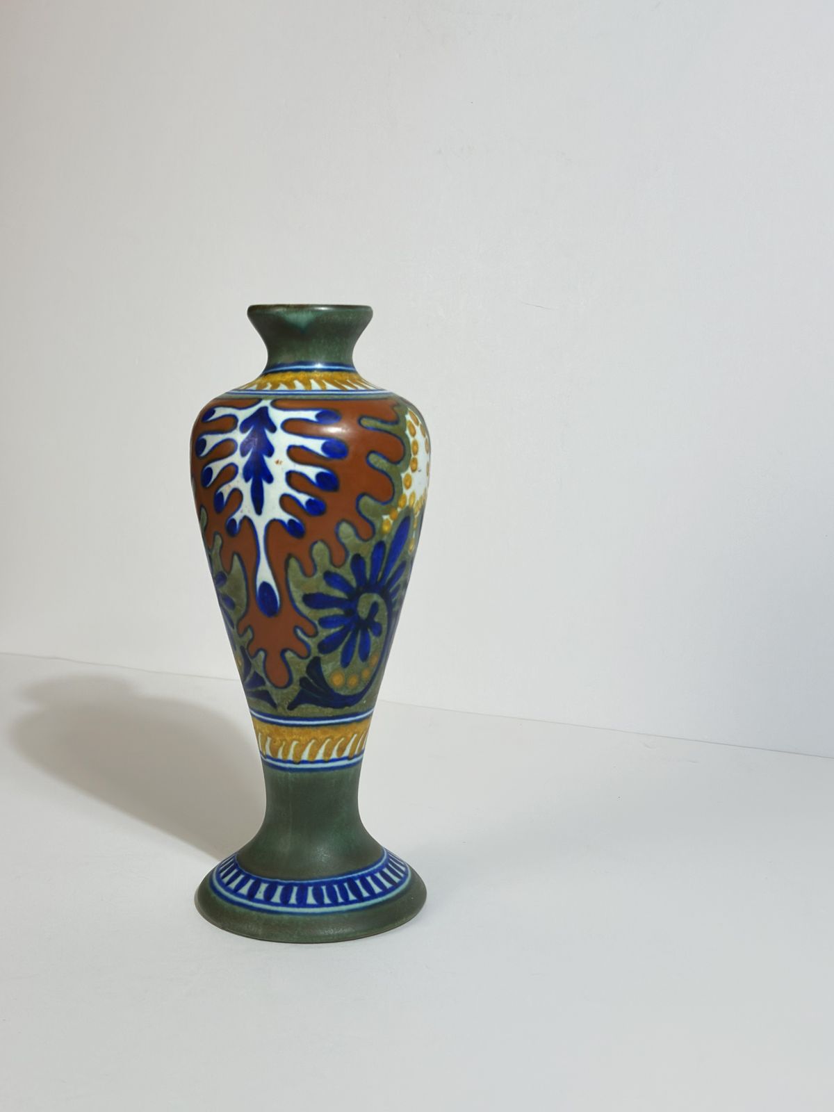 Dutch Gouda Vase, Rhodian Pattern, Art Nouveau Style, Holland 1930s photo for sale
