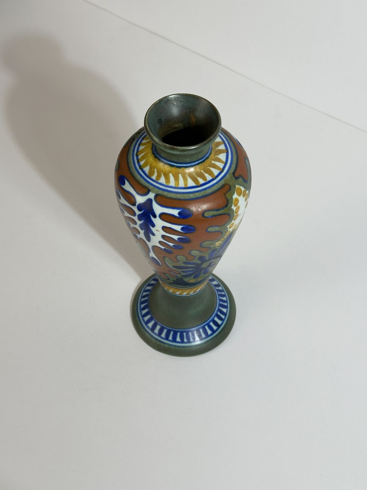 Dutch Gouda Vase, Rhodian Pattern, Art Nouveau Style, Holland 1930s photo 350.0